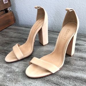 Schutz Women's Beige Enida Suede Heels Sandals Shoes size 7.5
